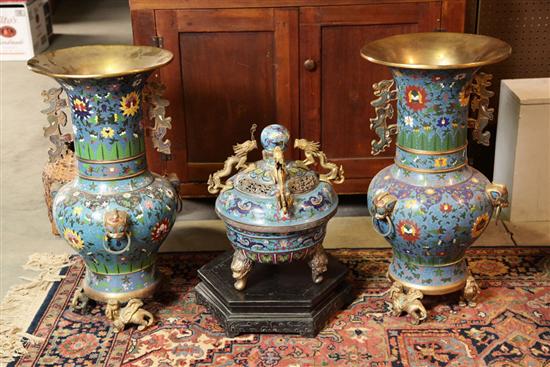THREE PIECES OF CLOISONNE. Pair