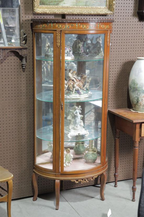 CHINA CABINET. Bowfront with decoupage