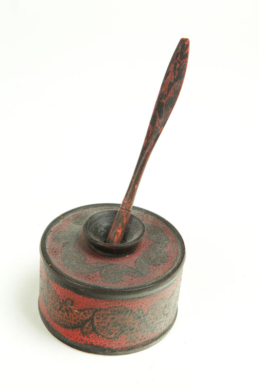 DECORATED TREEN INKWELL.  American