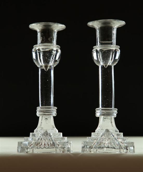 PAIR OF GLASS CANDLESTICKS.  American