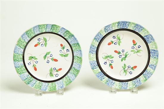 PAIR OF RAINBOW SPATTER PLATES.