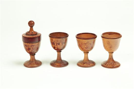 FOUR PIECES OF DECORATED TREENWARE  122a5c