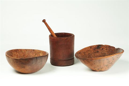 MORTAR AND PESTLE AND TWO BOWLS.  American