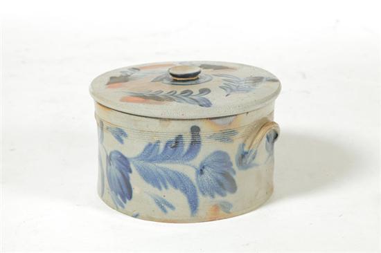 STONEWARE CAKE CROCK.  American