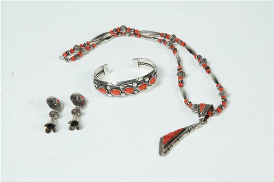 SET OF NAVAJO JEWELRY.  Silver and coral