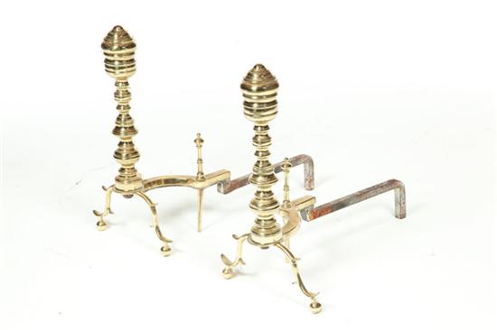 PAIR OF BRASS ANDIRONS.  American