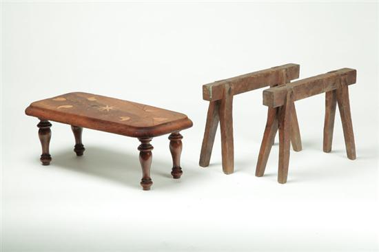 INLAID FOLK ART STOOL AND A PAIR 122c66