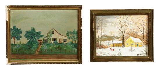 TWO LANDSCAPE PAINTINGS WITH HOUSES 122c6e