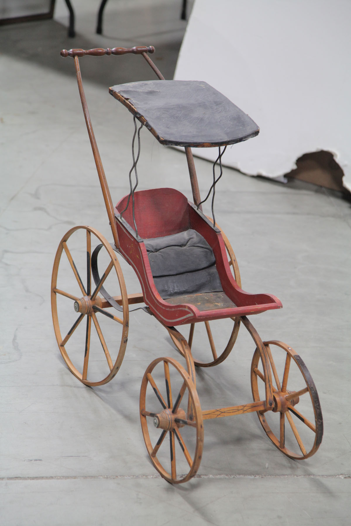 WOODEN DOLL BUGGY.  American  early