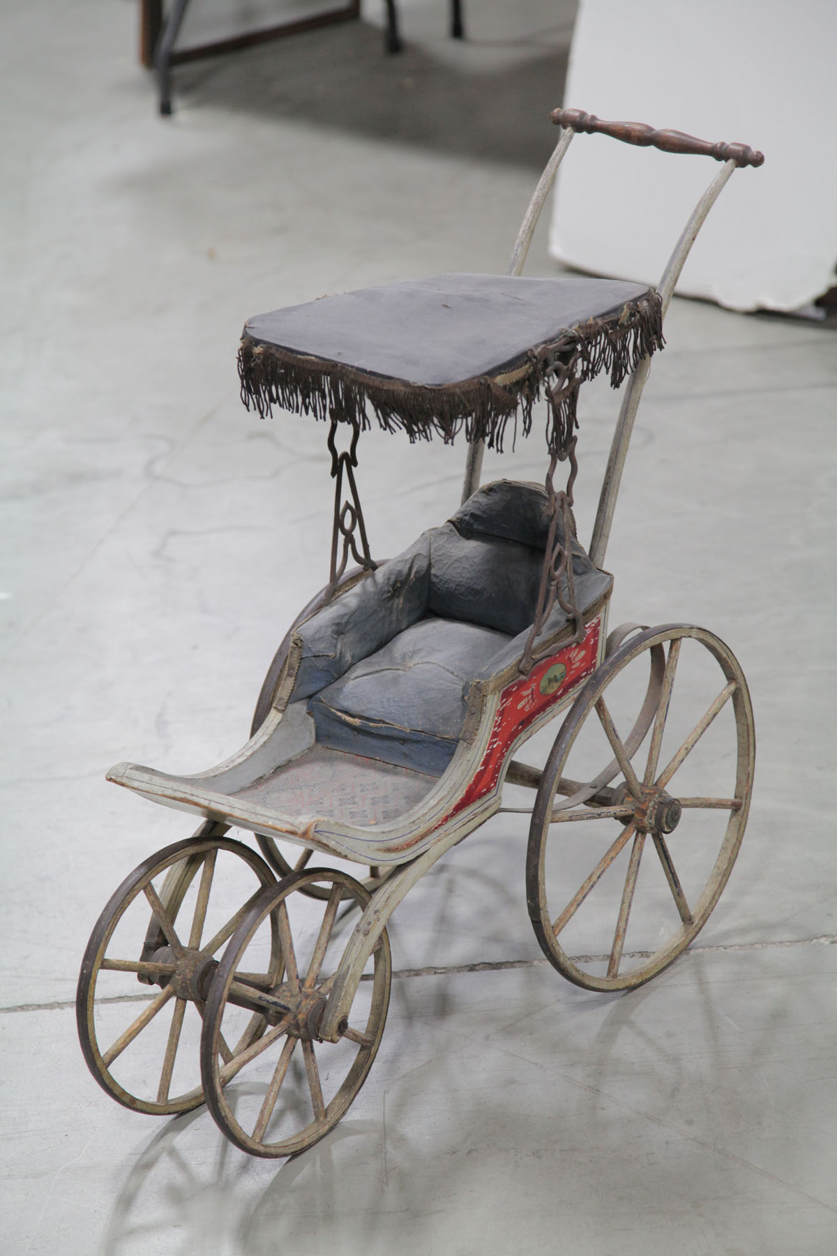 WOODEN DOLL BUGGY.  American  early