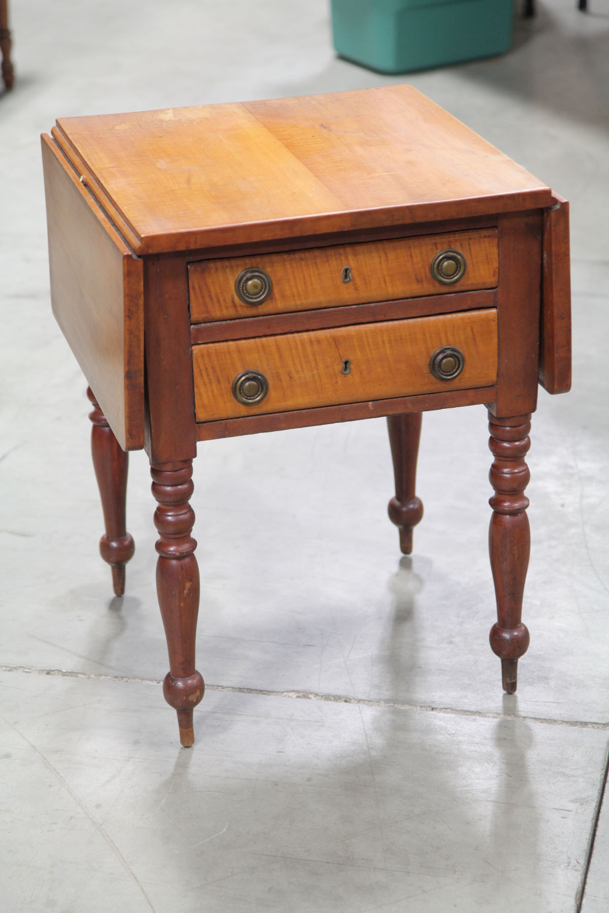 TWO DRAWER DROP LEAF STAND.  American