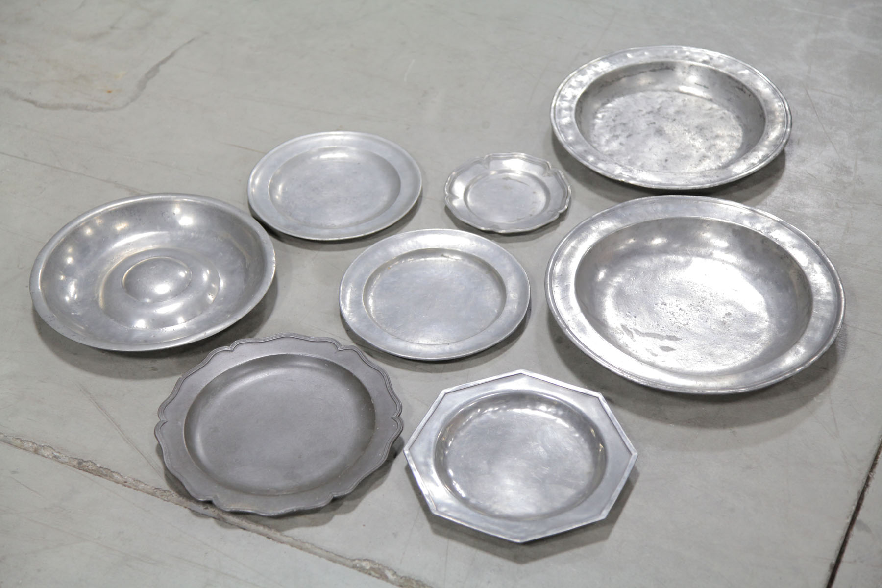 EIGHT PEWTER PLATES.  English and