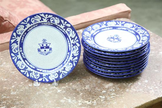 ELEVEN DEDHAM PLATES. Blue and