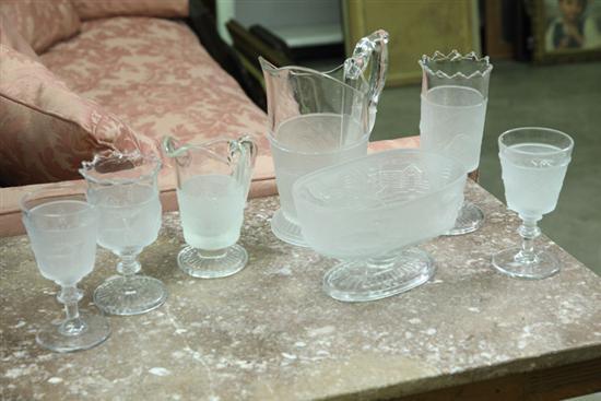 SEVEN PIECES OF PATTERN GLASS.