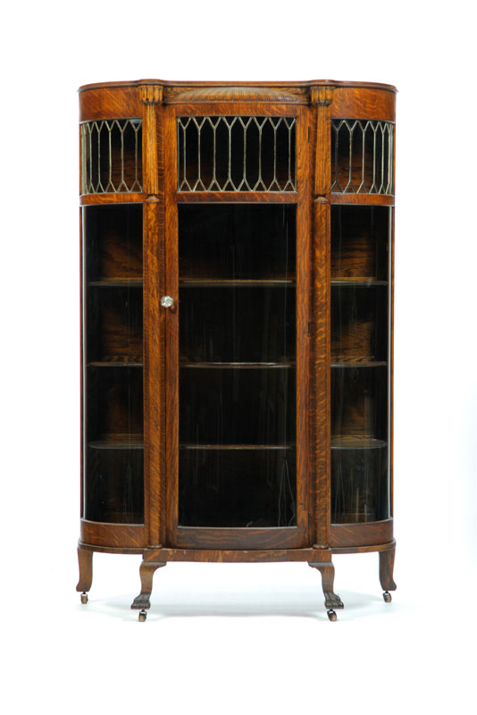 CHINA CABINET. Oak with leaded