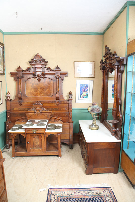 THREE PIECE VICTORIAN BEDROOM SET. Heavily