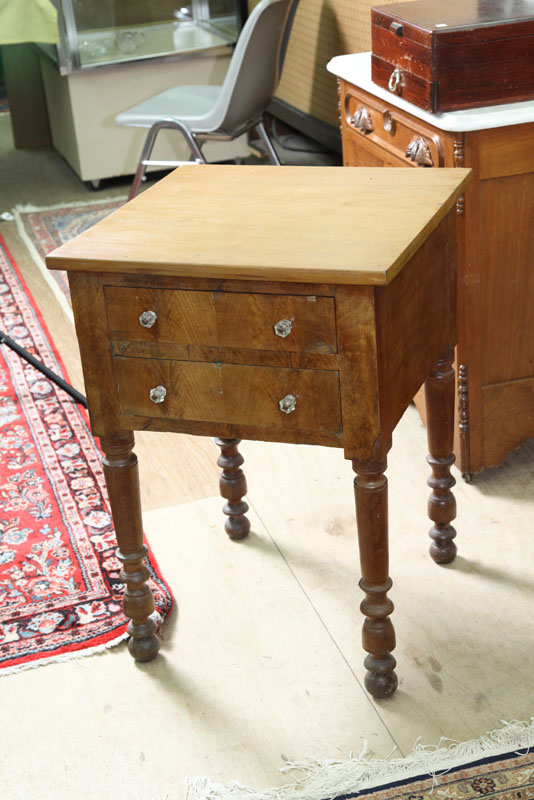 TWO DRAWER STAND. Mahogany and flame