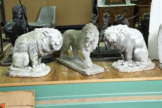 THREE CONCRETE LIONS. Two pair