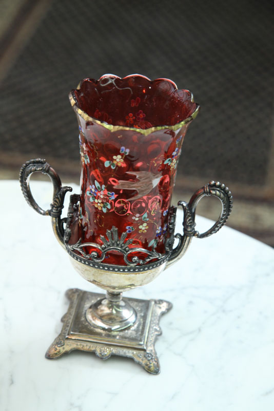 VICTORIAN ART GLASS CELERY. Cranberry