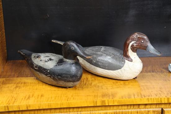 TWO DUCK DECOYS. One decoy has