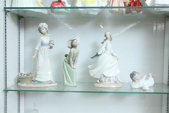 FOUR LLADRO FIGURES. A girl with basket