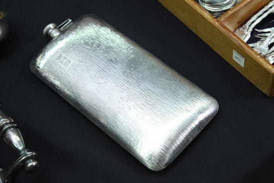 STERLING SILVER FLASK. Large flask