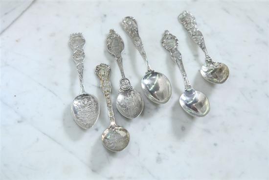 SIX STERLING SOUVENIR SPOONS. Mt. Vernon