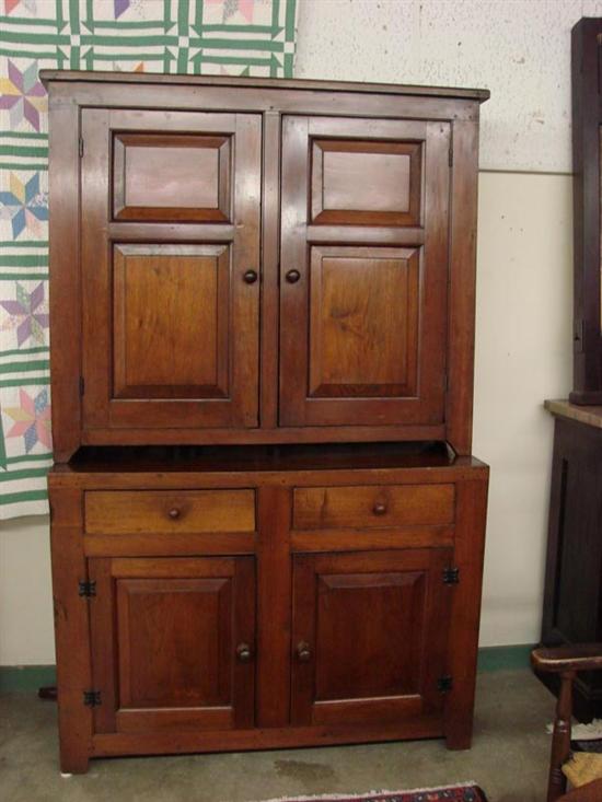 TWO PIECE STEPBACK CUPBOARD. Dark