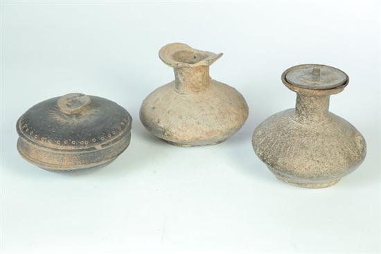 THREE POTTERY VESSELS. China. Early