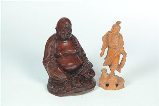 TWO WOODEN CARVINGS. Asian  20th