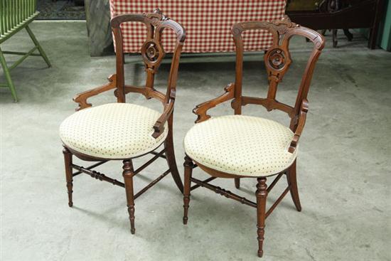 FIVE PIECES. Four Victorian upholstered