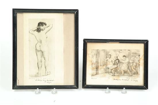 TWO ETCHINGS BY CLYDE SINGER OHIO 1230f0