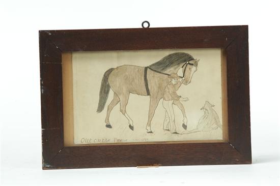 PICTURE OF HORSE AND FARMER.  American