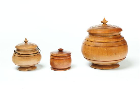 THREE TREENWARE CONTAINERS.  American