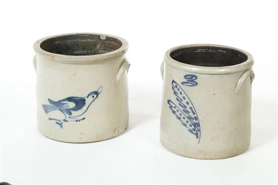 TWO STONEWARE CROCKS.  American