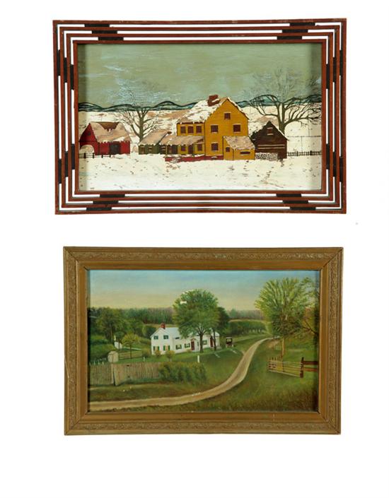 TWO PAINTINGS OF HOUSES AMERICAN 123189