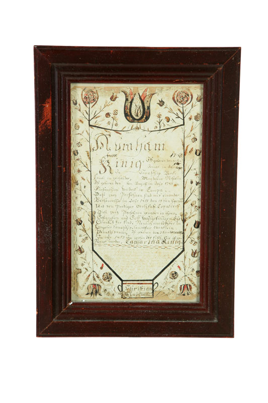 FRAKTUR BIRTH CERTIFICATE.  Watercolor