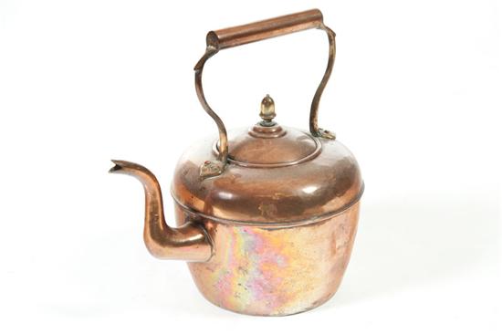 COPPER TEA KETTLE AND WROUGHT IRON