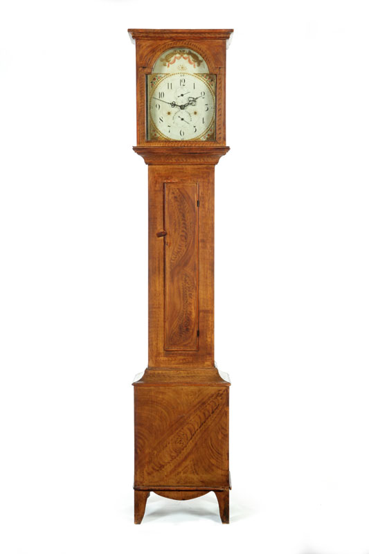 DECORATED TALL CASE CLOCK.  Silas