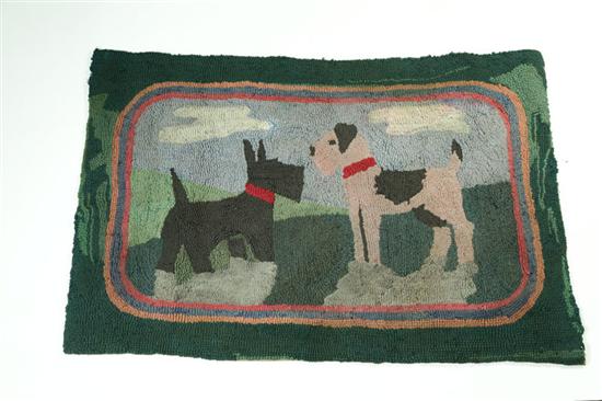 HOOKED RUG WITH DOGS American 123321