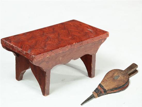 FOOTSTOOL AND MINIATURE BELLOWS.