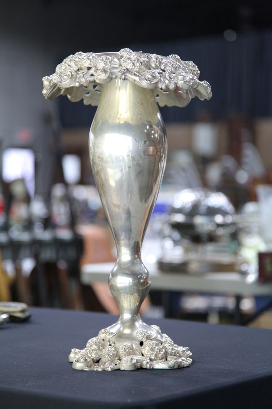 STERLING SILVER VASE. Urn form vase