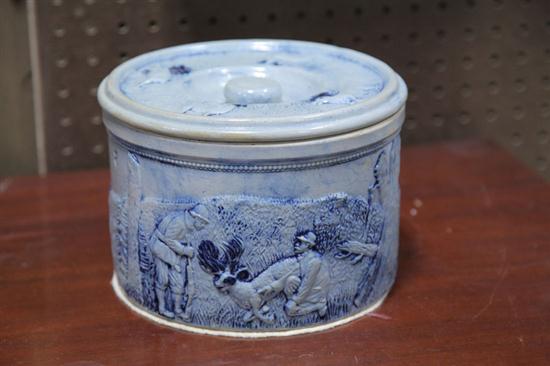 MOLDED STONEWARE BUTTER CROCK AND