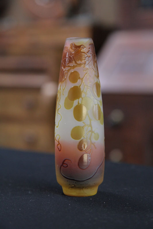 GALLE BUD VASE. Cameo bud vase in autumnal