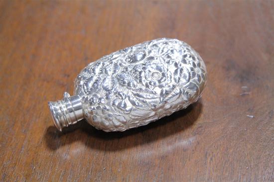 STERLING SILVER FLASK. Floral and foliate