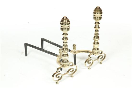 PAIR OF BRASS ANDIRONS. American