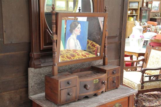 SHAVING MIRROR. Mahogany veneered