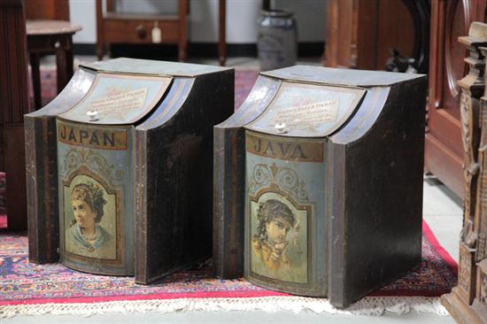 PAIR OF GROCERY STORE ADVERTISING BINS.