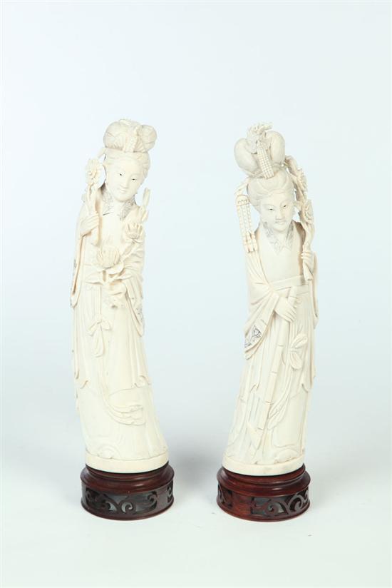 TWO CARVED IVORY WOMEN China 12354c