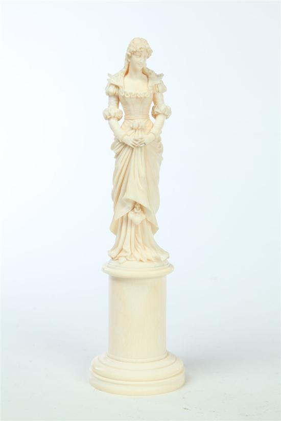 IVORY CARVING OF A WOMAN.  France  late